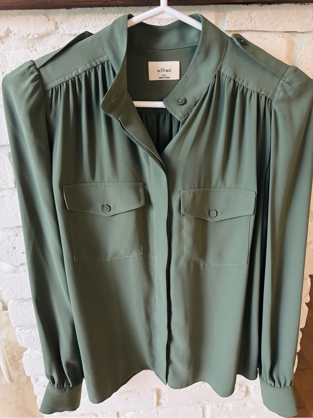 Aritzia Wilfred Olive Green Utility Blouse